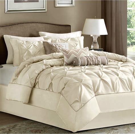 Amazon.com: King Size 7 Piece Comforter Set, Ivory, Luxury Modern Bedding on Clearance Sale ...