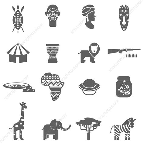 African icons, illustration - Stock Image - F020/0237 - Science Photo Library