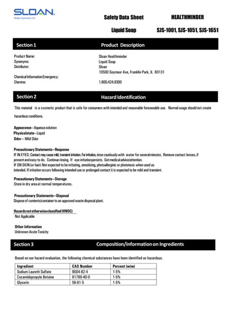 Safety Data Sheet Liquid Soap Section 3 Composition/Information