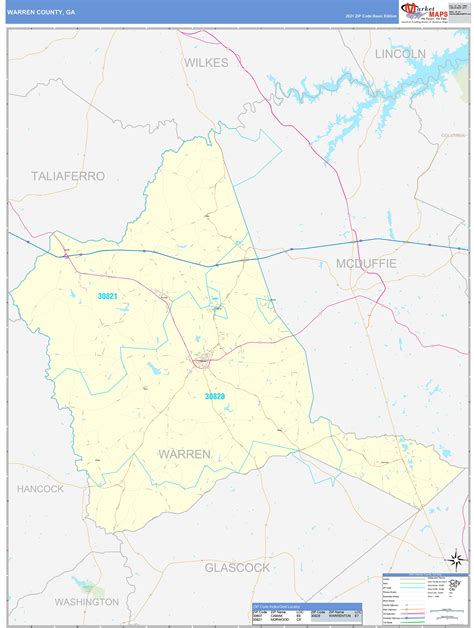 Warren County, GA Zip Code Wall Map Basic Style by MarketMAPS