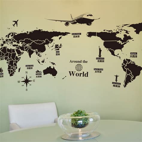 World Map Wall Stickers Removable PVC Map Of The World Art Decals for ...