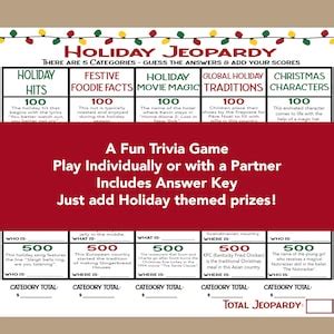 Holiday Trivia Game, Christmas Jeopardy, Holiday Jeopardy Trivia Game ...