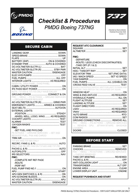 PMDG 737 NG Series Checklist (600/700/800/900) for Microsoft Flight ...