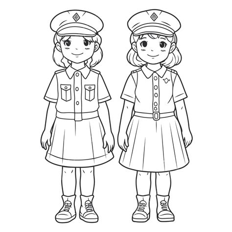 Two Girls In Police Uniforms Coloring Pages Outline Sketch Drawing ...