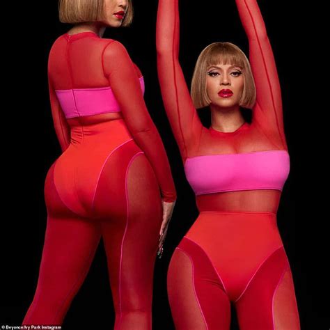 Beyonce shows off stunning curves in pink mesh catsuit to promote ...