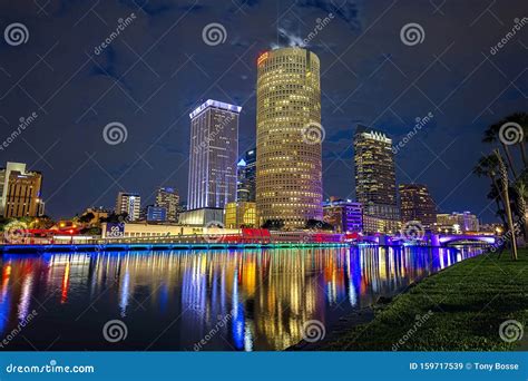 Downtown Tampa at Night, from the Campus of Tampa University Editorial ...