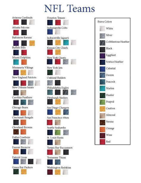 Printable Nfl Team Colors Chart