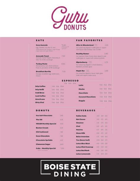 Guru Donuts Menu