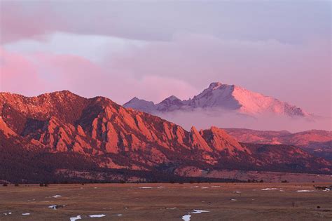 Front Range Sunrise - The Flatirons and Longs Peak Photograph by Aaron Spong - Fine Art America