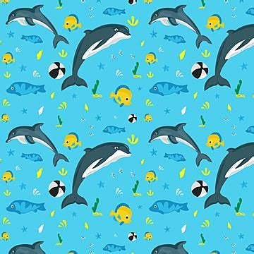 Cute Sea Animals And Fishes In Seamless Pattern Background, Seamless Patten, Fish Pattern ...