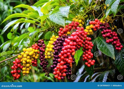 Unique Coffee Plant Varieties Growing Together Stock Illustration ...