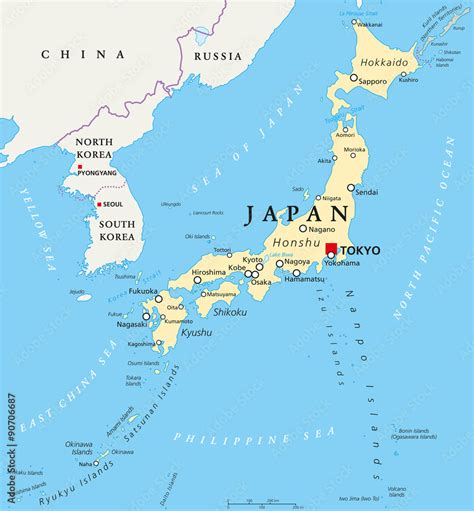 japan political map with capital tokyo, national borders and important ...