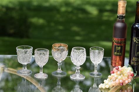 Antique Pressed Glass Wine Glasses, Set of 5 Mis-Matched EPAG Antique Wine Glasses, Elegant ...