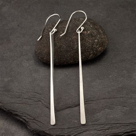 Long Sterling Silver Earrings- Silver Stick Earrings- Long Bar Earrings ...