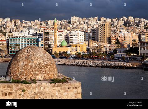 Lebanon, Sidon, Sidon Sea Castle with city panorama Stock Photo - Alamy