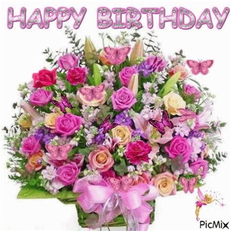 Happy Birthday Flowers GIF - HappyBirthday Flowers Pink - Discover & Share GIFs
