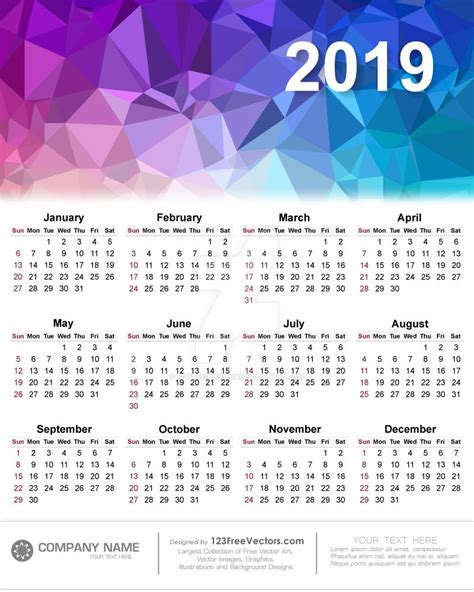 Calendar 2019 Free Vector Illustration by 123freevectors on DeviantArt