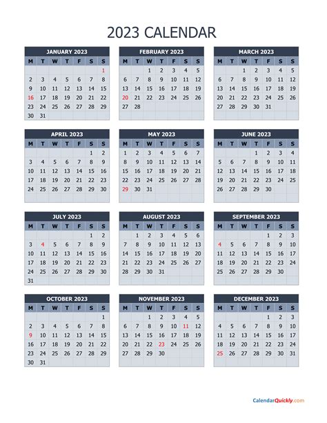 Calendars That Work 2023 - Time and Date Calendar 2023 Canada