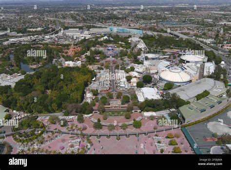 An aerial view of Disneyland Park, Wednesday, March 24, 2021, in ...