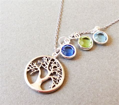 Family Tree Birthstone Necklace.sterling Silver Chain - Etsy