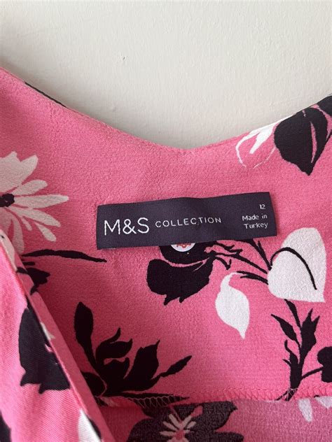 M&S Ladies Pink Black & White Floral Midi Sun Slip Side Split Dress Size 12 | eBay
