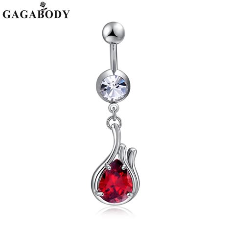 GAGA 2017 New Red Round Belly Button Ring Body Piercing Jewelry 1.5mm Stainless Steel Navel Ring ...