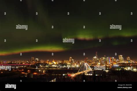 Northern Lights over cityscape in Edmonton, Alberta, Canada Stock Photo ...