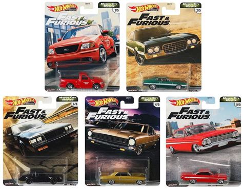 Hot Wheels Premium Fast & Furious Motor City Muscle Set of 5 Vehicles ...