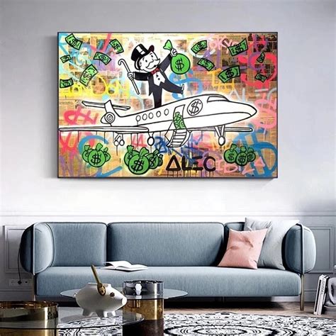 Alec Monopoly Print Graffiti Poster and Prints Canvas Painting Aircraft Modern Money Wall Art ...