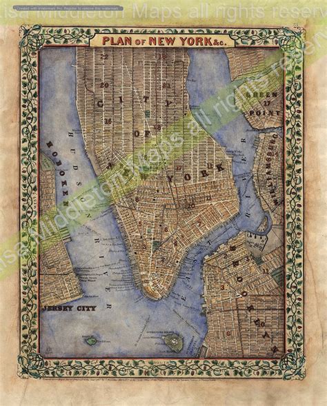 Manhattan Manhattan Map Vintage Map New York Vintage Map - Etsy