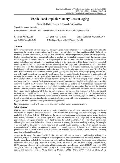 (PDF) Explicit and Implicit Memory Loss in Aging