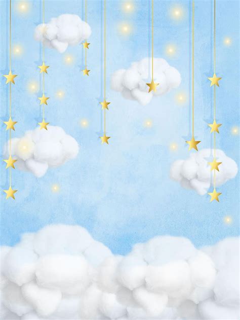 Golden Stars Clouds Shining Lights Vinyl Photography Backdrops Blue Sky ...