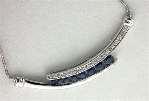 1.00ctw Blue Sapphire & 0.25ctw Diamond Station Necklace 10K White Gold | Station necklace, Blue ...