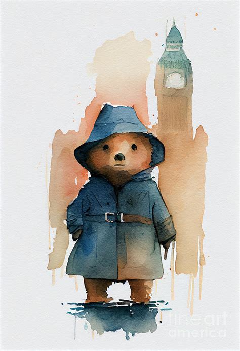 minimalist watercolor of paddington bear by Asar Studios Digital Art by Celestial Images - Pixels