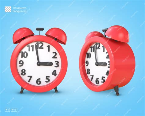 Premium PSD | 3d rendering red alarm clock front and frontside view