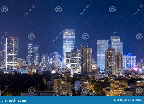 Tel Aviv Skyline at Night, Israel Stock Photo - Image of landscape ...