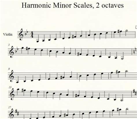 Two Octave Harmonic Minor Scales | Violin sheet music, Minor, Minor scale