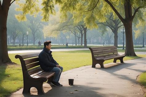 Premium Photo | A man sitting on the bench in a park alone