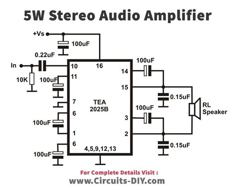 Stereo Audio Amplifier 5W Circuit using TEA2025 IC