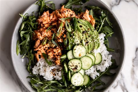 Spicy Salmon Salad Rice Bowls - Cooking with Cocktail Rings