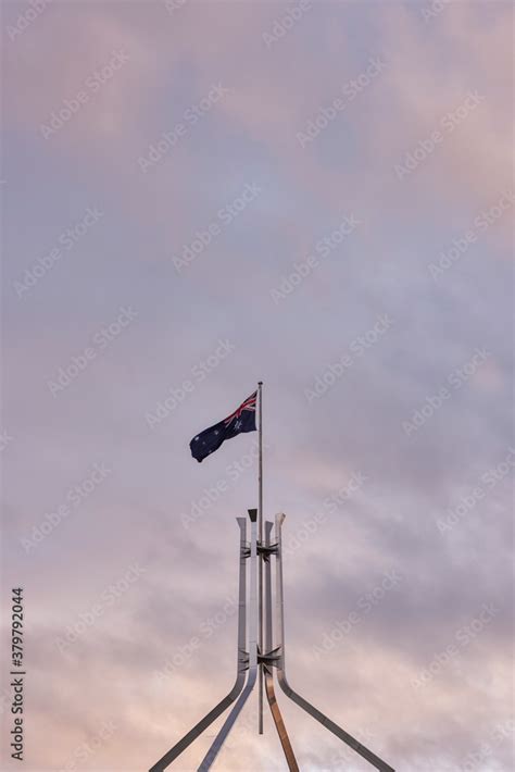 Australian Flag Above Parliament House, Canberra Stock Photo | Adobe Stock