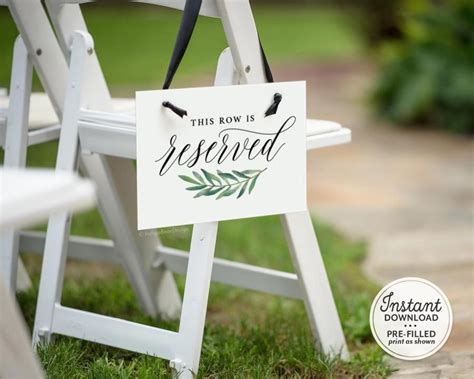 Printable Reserved Seat Sign For Wedding, This Row Is Reserved Sign ...