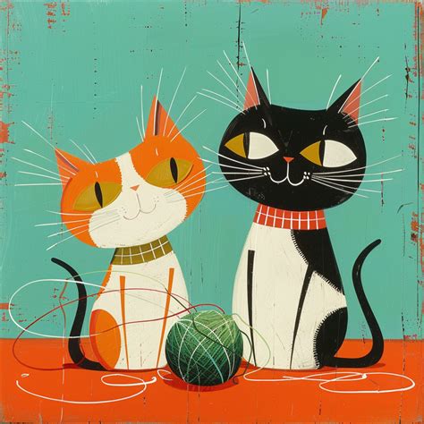 Cartoon Art Of Cats And Yarn Free Stock Photo - Public Domain Pictures