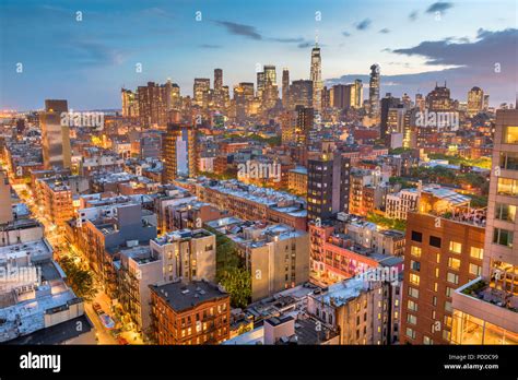 New York, New York, USA Financial district skyline from the Lower East Side at dusk Stock Photo ...