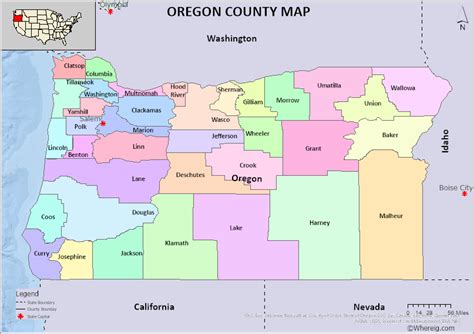 Oregon County Map, List of Counties in Oregon with Seats - Whereig.com