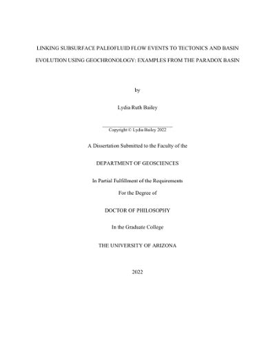 Linking Subsurface Paleofluid Flow Events to Tectonics and Basin Evolution using Geochronology ...