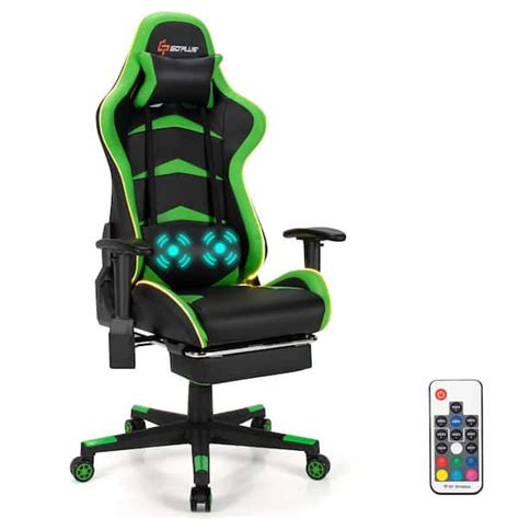 Costway Massage Upholstery Gaming Chair Computer Office Chair with LED ...