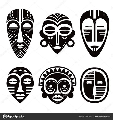 African Tribal Vector Mask Design Set Ritual Ethnic Masks Collection Stock Vector Image by ...