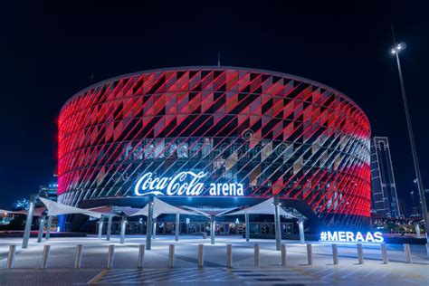 Coca Cola Dubai Arena Stadium at Night Illuminated with Red Coke Color ...