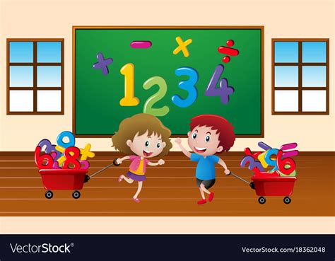 Kids learning math in classroom Royalty Free Vector Image